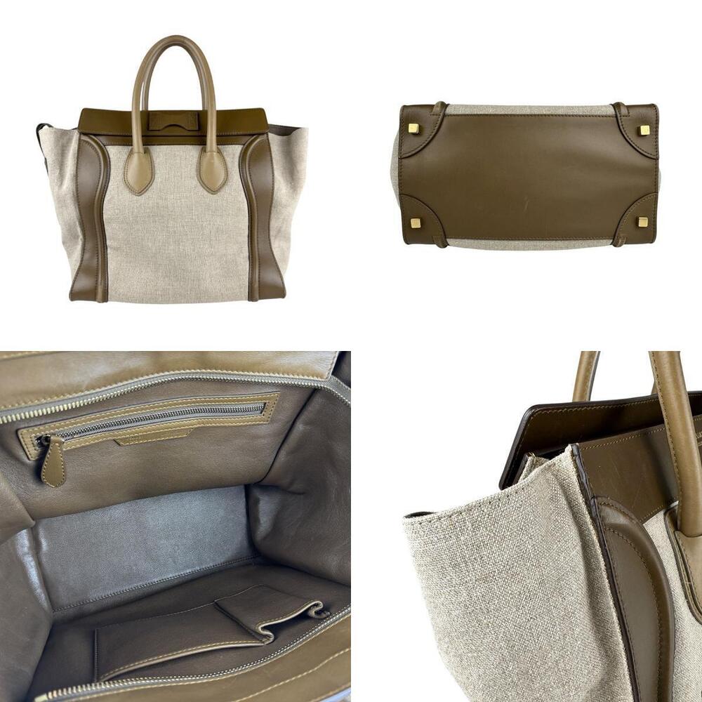 Celine Leather Canvas Handbag Luggage Beige Tan Brown Shopper - Picture 3 of 4
